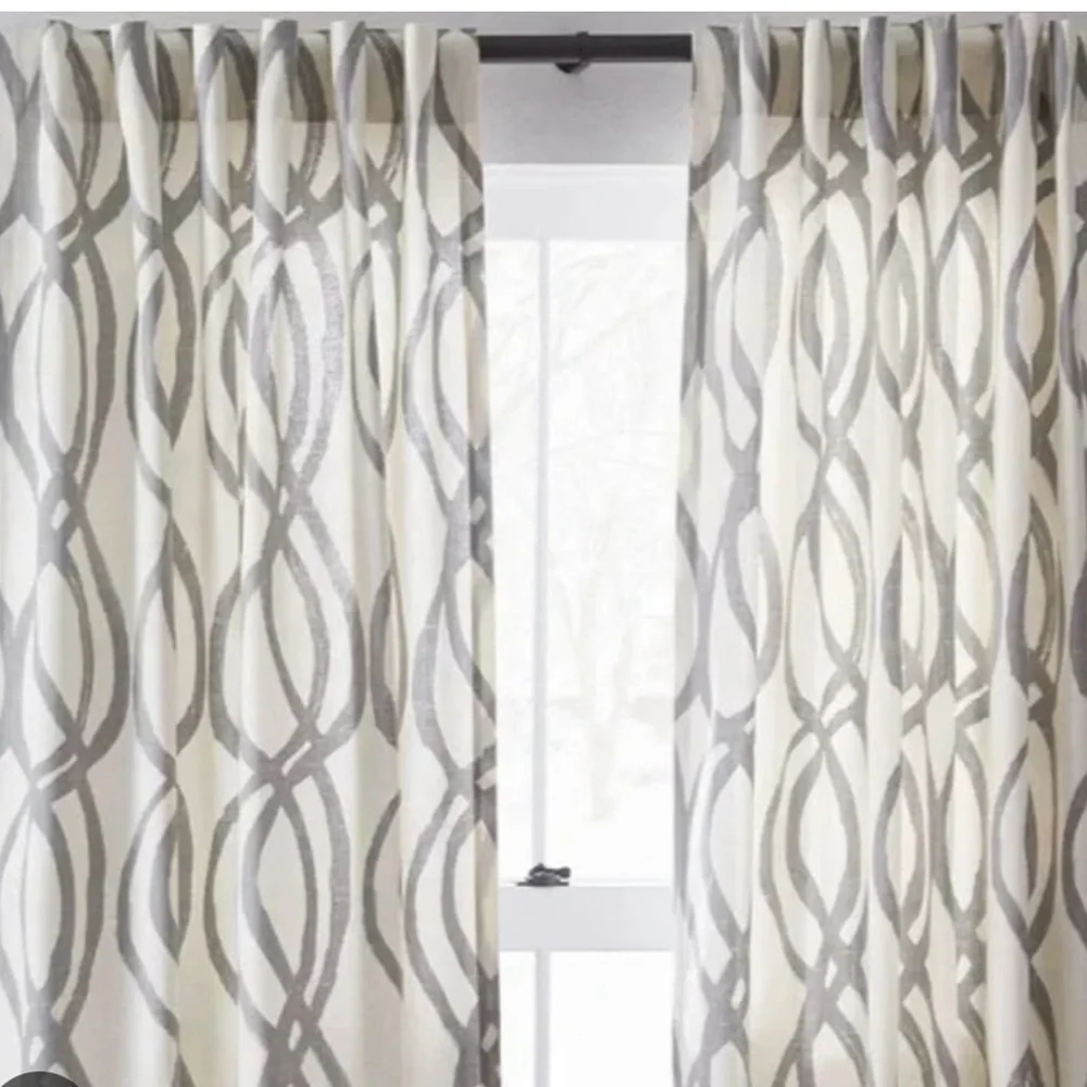 WEST ELM- Cotton Canvas Scribble Lattice Curtains (Set of 2) -Feather Gray